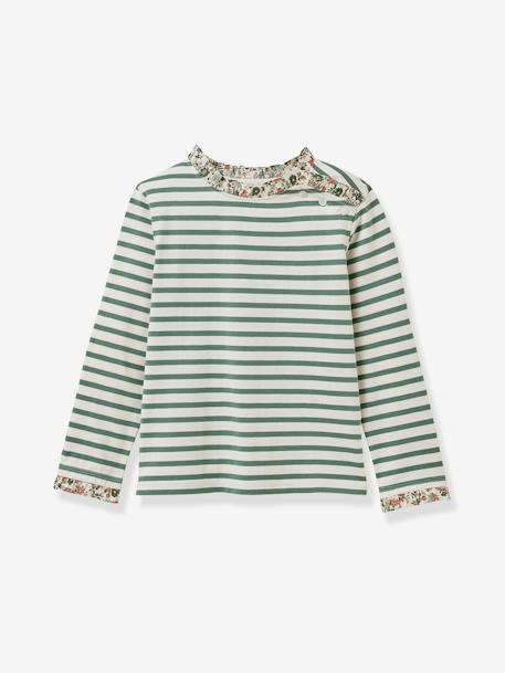 Gestreept meisjesshirt in Liberty-stof - biokatoen - CYRILLUS groen - vertbaudet enfant 