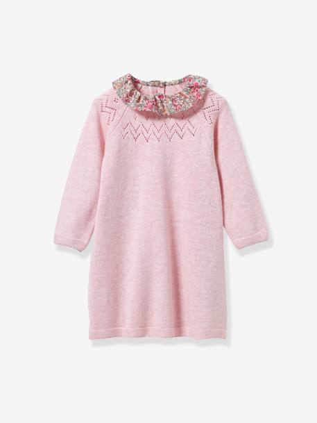 Tricot jurk met kraag van Liberty®-stof baby CYRILLUS blauw+gemêleerd roze - vertbaudet enfant 