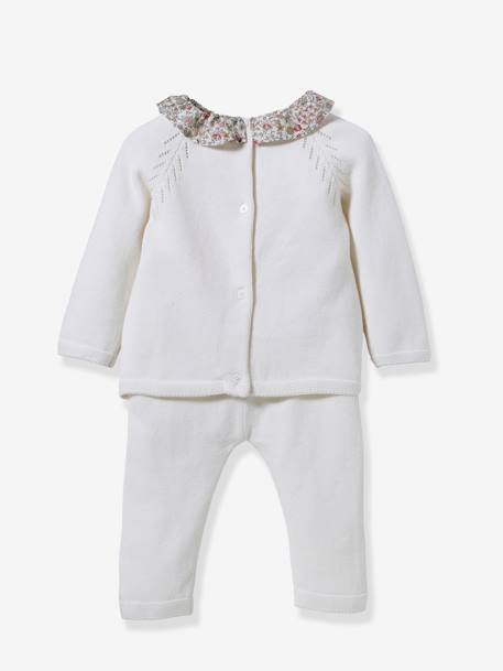 Gebreide babyset kraag van Libertystof CYRILLUS wit - vertbaudet enfant 