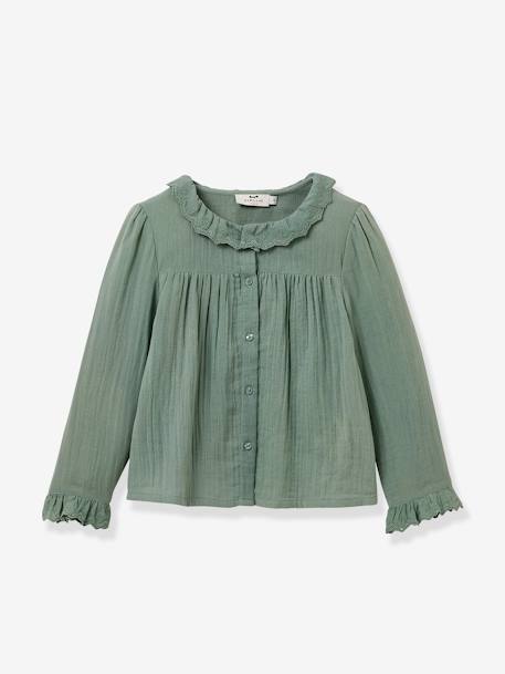 Blouse van gaas met kanten afwerking CYRILLUS ecru+groen - vertbaudet enfant 