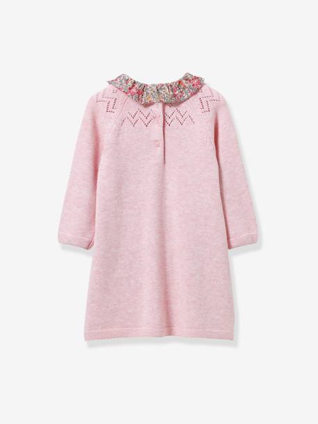 Tricot jurk met kraag van Liberty®-stof baby CYRILLUS blauw+gemêleerd roze - vertbaudet enfant 