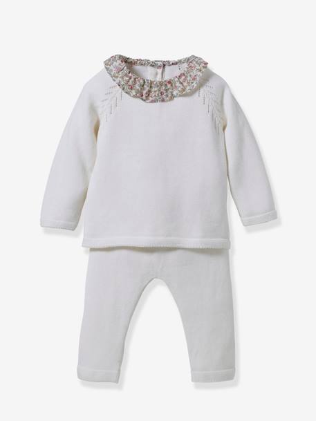 Gebreide babyset kraag van Libertystof CYRILLUS wit - vertbaudet enfant 