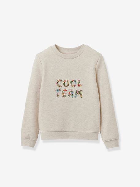 Meisjessweater Cool team Liberty-stof - biokatoen - CYRILLUS blauw+gemêleerd wit - vertbaudet enfant 