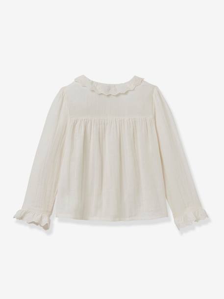 Blouse van gaas met kanten afwerking CYRILLUS ecru+groen - vertbaudet enfant 