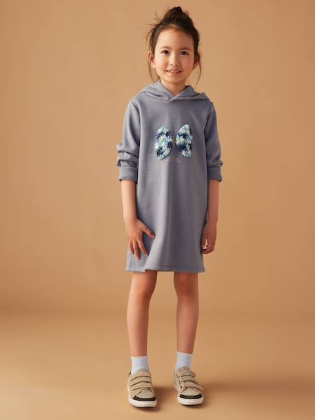 Meisjesjurk van sweatstof met capuchon en mooie details antraciet+grijsblauw+groen+terracotta - vertbaudet enfant 