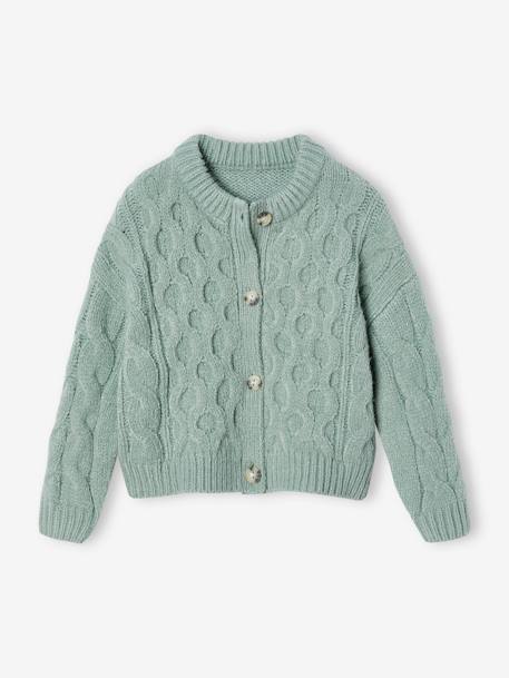 Meisjesvest van gevlochten tricot ecru+groengrijs - vertbaudet enfant 