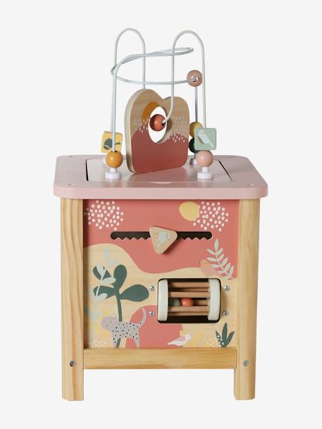 Grote houten activiteitenkubus Beige LOVELY FARM+roze+rozen+Tanzania - vertbaudet enfant 