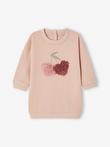 Jurk van fleece met siermotief baby gemêleerd beige+roze (poederkleur) - vertbaudet enfant 