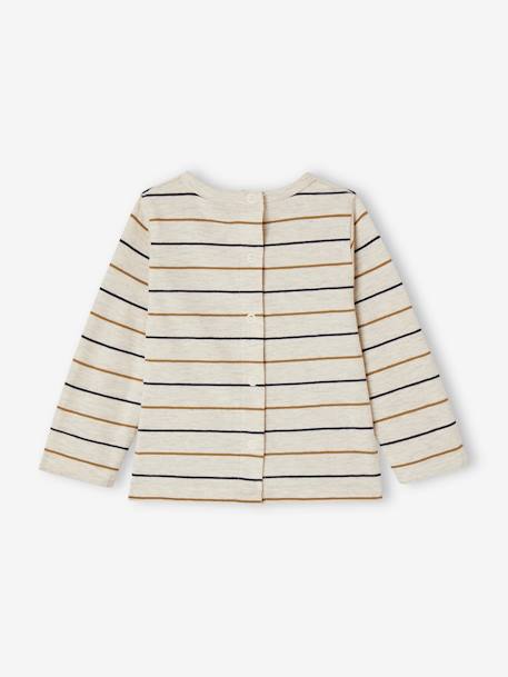 Gestreept babyshirt met berenprint op het zakje en lange mouwen gemêleerd beige - vertbaudet enfant 