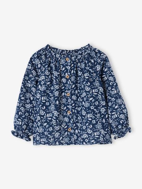 Bloemetjesblouse van katoengaas meisjesbaby jeansblauw - vertbaudet enfant 