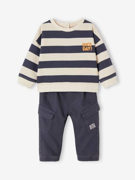 Set gestreepte sweater + battlebroek babyjongen leiblauw - vertbaudet enfant 