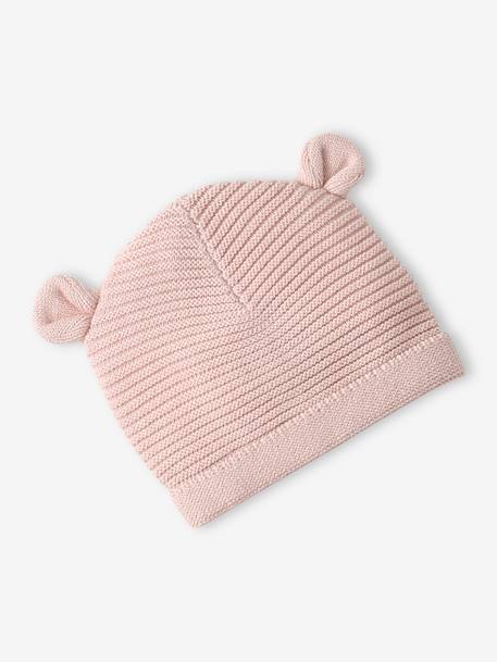 Set babymutsjes, wanten en laarsjes en bijpassend zakje Oeko-Tex® ecru+jeansblauw+roze (poederkleur) - vertbaudet enfant 