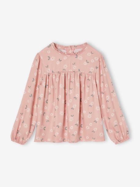 Blouse met bloemen meisje ecru+indigoblauw+roze (poederkleur)+saliegroen - vertbaudet enfant 