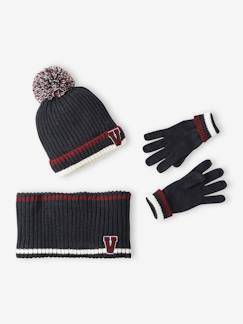 Jongens-Set muts + snood + handschoenen voor jongens van geribbeld tricot