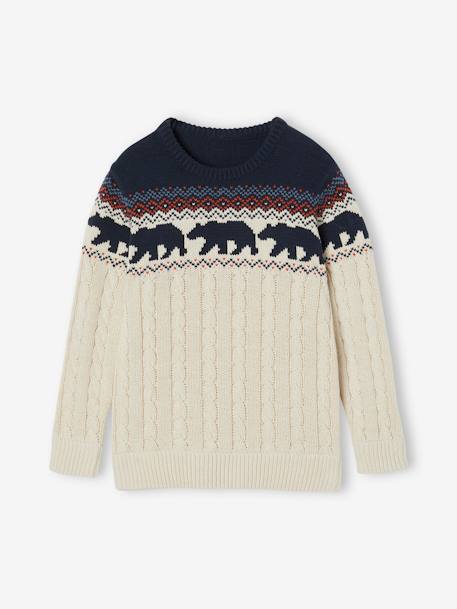 Jacquard jongenstrui van kabeltricot gemêleerd grijs+gemêleerd wit - vertbaudet enfant 