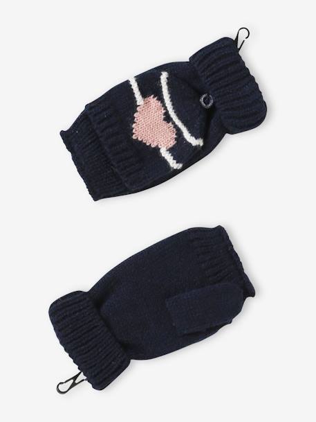 Meisjesmuts + snood + wanten/handschoenen met strepen/hartje ecru+marineblauw - vertbaudet enfant 