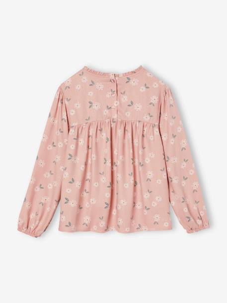 Blouse met bloemen meisje ecru+indigoblauw+roze (poederkleur)+saliegroen - vertbaudet enfant 