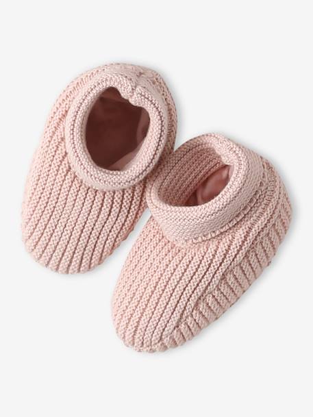 Set babymutsjes, wanten en laarsjes en bijpassend zakje Oeko-Tex® ecru+grijsblauw+jeansblauw+roze (poederkleur) - vertbaudet enfant 