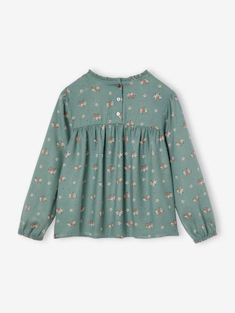 Blouse met bloemen meisje ecru+indigoblauw+roze (poederkleur)+saliegroen - vertbaudet enfant 