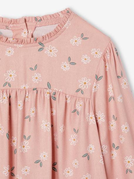 Blouse met bloemen meisje ecru+indigoblauw+roze (poederkleur)+saliegroen - vertbaudet enfant 