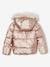 Donsjack met capuchon voor meisjes met fleece voering antraciet+goud+roze, bedrukt - vertbaudet enfant 