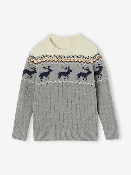 Jacquard jongenstrui van kabeltricot gemêleerd grijs+gemêleerd wit - vertbaudet enfant 