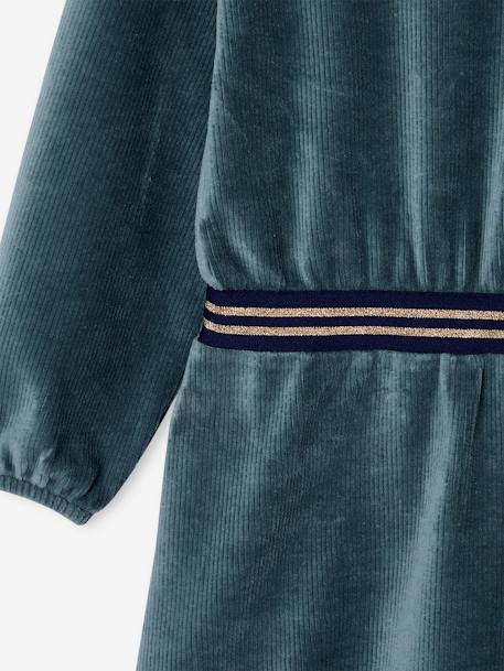 Fluwelen meisjesjurk met iriserende strepen en riem groenblauw+rozenhout - vertbaudet enfant 