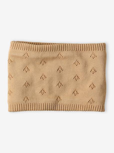 Set met muts met oortjes + snood + wanten in opengewerkt breiwerk voor babymeisjes gemêleerd beige - vertbaudet enfant 