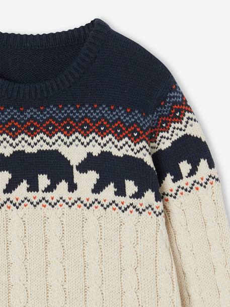 Jacquard jongenstrui van kabeltricot gemêleerd grijs+gemêleerd wit - vertbaudet enfant 