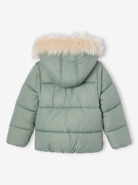 Meegroeijack van fleece voor meisjes met afneembare capuchon en mouwen korstmos - vertbaudet enfant 