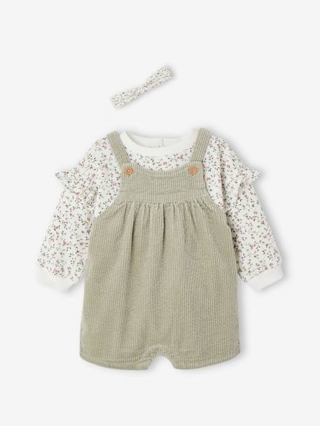 Set sweater + tuinbroek + haarband voor baby's blauwgroen - vertbaudet enfant 