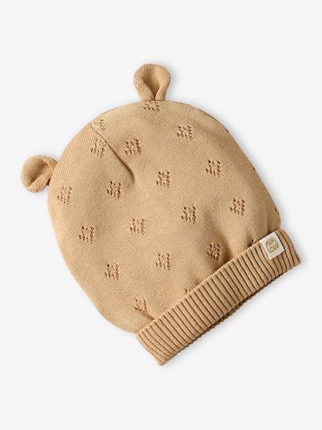 Set met muts met oortjes + snood + wanten in opengewerkt breiwerk voor babymeisjes gemêleerd beige - vertbaudet enfant 