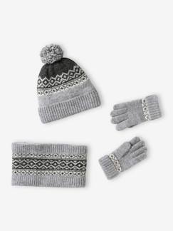 Jongens-Set muts + colsjaal + wanten of handschoenen in jacquard