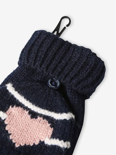 Meisjesmuts + snood + wanten/handschoenen met strepen/hartje ecru+marineblauw - vertbaudet enfant 