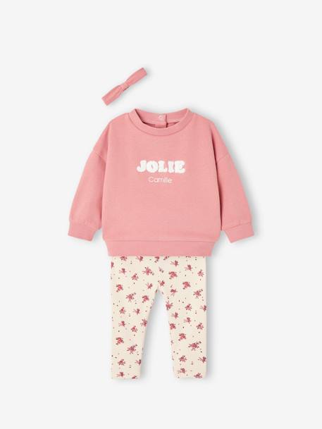 Personaliseerbare sweater + legging + haarband babymeisje beige (poederkleur)+rozenhout - vertbaudet enfant 