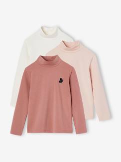 Meisje-T-shirt, souspull-Souspull-Set van 3 T-shirts BASICS met opstaande kraag voor meisjes