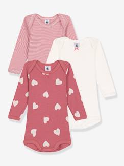 Baby-Set van 3 katoenen babyrompertjes met lange mouwen en hartjes - PETIT BATEAU