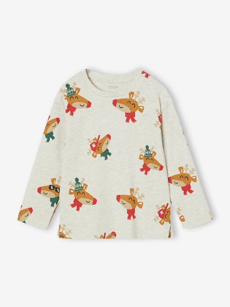 Kerstshirt met leuke rendiermotiefjes voor jongens gemêleerd wit - vertbaudet enfant 