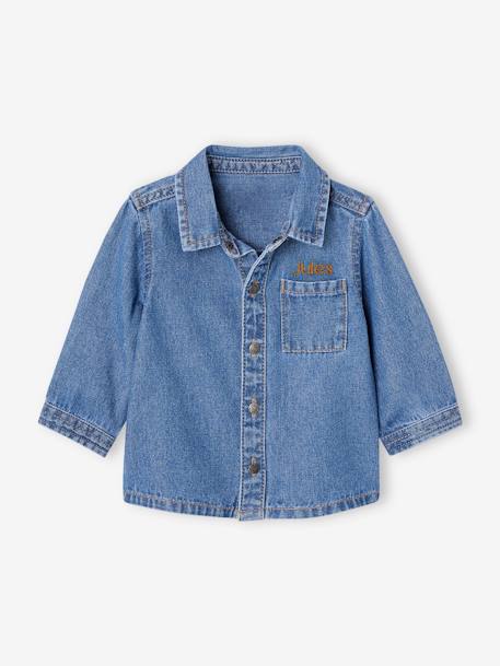 Personaliseerbaar denim blouse met drukknopen voor baby's stone - vertbaudet enfant 