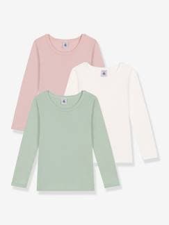 Set met 3 effen katoenen t-shirts met lange mouwen voor kinderen PETIT BATEAU  - vertbaudet enfant