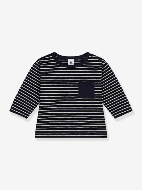 Katoenen baby-T-shirt met lange mouwen van jersey PETIT BATEAU marineblauw, gestreept - vertbaudet enfant 