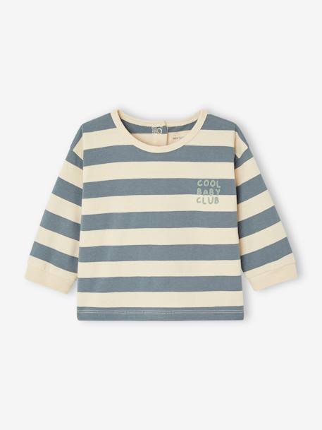 T-shirt met strepen baby van biokatoen blauwgroen+grijsblauw - vertbaudet enfant 