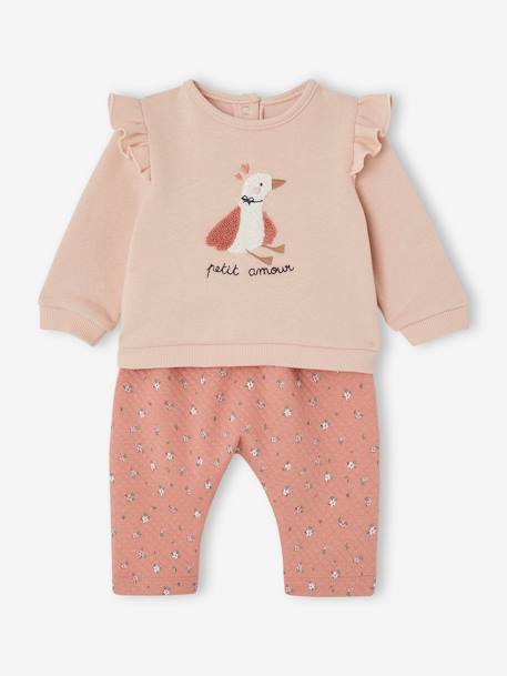 Set sweater en broek baby ecru+gemêleerd beige+rozen - vertbaudet enfant 