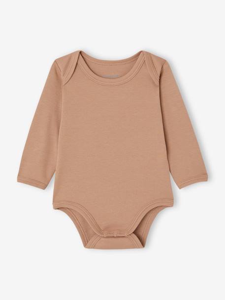 Set van 5 rompertjes met lange mouwen baby US-mouwgaten van biokatoen gemêleerd beige - vertbaudet enfant 