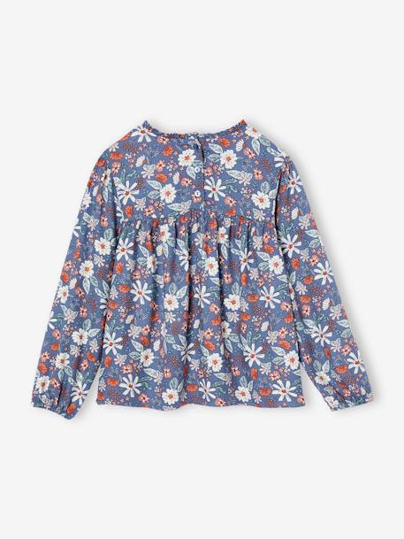 Blouse met bloemen meisje ecru+indigoblauw+roze (poederkleur)+saliegroen - vertbaudet enfant 