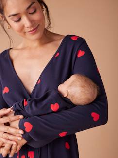 Zwangerschapskleding-Pyjama, voor in huis-Zwangerschapspakket "Mon coeur" Zwangerschapsnachthemd + babyromper + etui ENVIE DE FRAISE