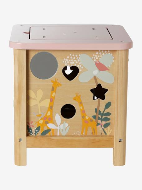 Grote houten activiteitenkubus Beige LOVELY FARM+roze+rozen+Tanzania - vertbaudet enfant 