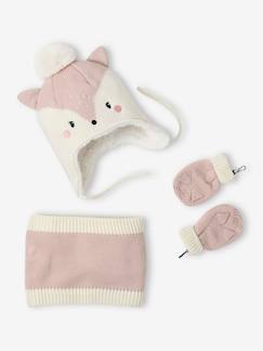 Baby-Accessoires-Set voor babymeisjes met muts + snood + wanten "Chatounette"