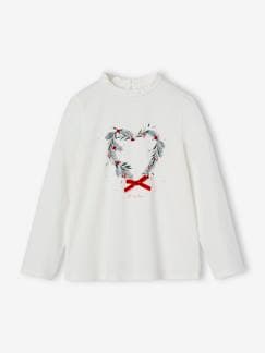 Meisje-T-shirt, souspull-T-shirt-Kerstshirt met kroon en hartje met glitterdetails voor meisjes