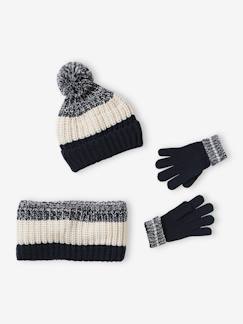 Jongens-Accessoires-Set jongens muts + snood + handschoenen in colorblock